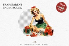 50s Christmas Lady Clipart Retro House Wife Women PNG Pin Up Girl Art Image Watercolor Transparent Print illustration sublimation creepy printable digital  watercolor Pink Pin Up christmas Lady, Retro Women clipart, xmas character house wife Girl art 