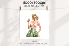 50s Christmas Lady Clipart Retro House Wife Women PNG Pin Up Girl Art Image Watercolor Transparent Print illustration sublimation creepy printable digital  watercolor Pink Pin Up christmas Lady, Retro Women clipart, xmas character house wife Girl art 