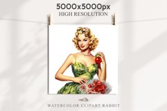 50s Christmas Lady Clipart Retro House Wife Women PNG Pin Up Girl Art Image Watercolor Transparent Print illustration sublimation creepy printable digital watercolor Pink Pin Up christmas Lady, Retro Women clipart, xmas character house wife Girl art 