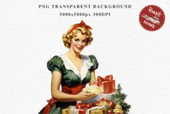 50s Christmas Lady Clipart Retro House Wife Women PNG Pin Up Girl Art Image Watercolor Transparent Print illustration sublimation creepy printable digital  watercolor Pink Pin Up christmas Lady, Retro Women clipart, xmas character house wife Girl art 