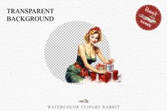 50s Christmas Lady Clipart Retro House Wife Women PNG Pin Up Girl Art Image Watercolor Transparent Print illustration sublimation creepy printable digital  watercolor Pink Pin Up christmas Lady, Retro Women clipart, xmas character house wife Girl art 