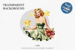 50s Christmas Lady Clipart Retro House Wife Women PNG Pin Up Girl Art Image Watercolor Transparent Print illustration sublimation creepy printable digital watercolor Pink Pin Up christmas Lady, Retro Women clipart, xmas character house wife Girl art 