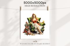 50s Christmas Lady Clipart Retro House Wife Women PNG Pin Up Girl Art Image Watercolor Transparent Print illustration sublimation creepy printable digital watercolor Pink Pin Up christmas Lady, Retro Women clipart, xmas character house wife Girl art 