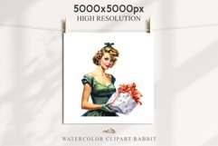 50s Christmas Lady Clipart Retro House Wife Women PNG Pin Up Girl Art Image Watercolor Transparent Print illustration sublimation creepy printable digital  watercolor Pink Pin Up christmas Lady, Retro Women clipart, xmas character house wife Girl art 
