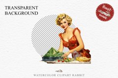50s Christmas Lady Clipart Retro House Wife Women PNG Pin Up Girl Art Image Watercolor Transparent Print illustration sublimation creepy printable digital  watercolor Pink Pin Up christmas Lady, Retro Women clipart, xmas character house wife Girl art 