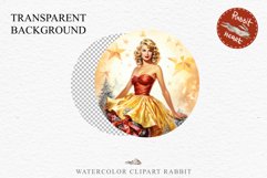 50s Christmas Lady Clipart Retro House Wife Women PNG Pin Up Girl Art Image Watercolor Transparent Print illustration sublimation creepy printable digital watercolor Pink Pin Up christmas Lady, Retro Women clipart, xmas character house wife Girl art 