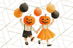 Vintage Halloween Parade Clipart PNG, Halloween Kids Png Product Image 4