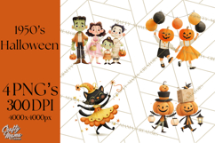 Vintage Halloween Parade Clipart PNG, Halloween Kids Png Product Image 1