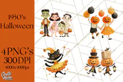 Vintage Halloween Parade Clipart PNG, Halloween Kids Png Product Image 1