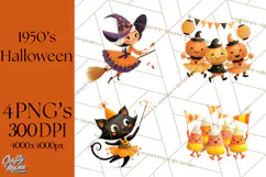 Vintage Halloween Parade Clipart PNG, Halloween Kids Png Product Image 1
