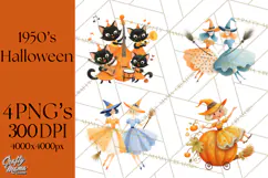 Vintage Halloween Parade Clipart PNG, Halloween Kids Png Product Image 1