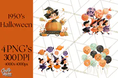 Vintage Halloween Parade Clipart PNG, Halloween Kids Png Product Image 1