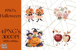 Vintage Halloween Parade Clipart PNG, Halloween Kids Png Product Image 1