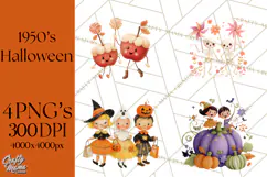 Vintage Halloween Parade Clipart PNG, Halloween Kids Png Product Image 1