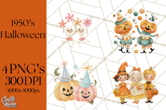 Vintage Halloween Parade Clipart PNG, Halloween Kids Png Product Image 1