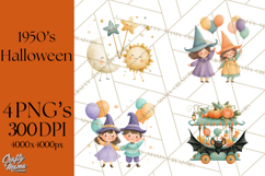 Vintage Halloween Parade Clipart PNG, Halloween Kids Png Product Image 1