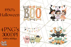 Vintage Halloween Parade Clipart PNG, Halloween Kids Png Product Image 1