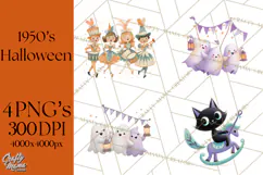 Vintage Halloween Parade Clipart PNG, Halloween Kids Png Product Image 1