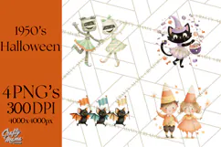Vintage Halloween Parade Clipart PNG, Halloween Kids Png Product Image 1