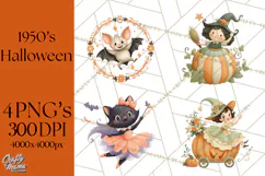 Vintage Halloween Parade Clipart PNG, Halloween Kids Png Product Image 1