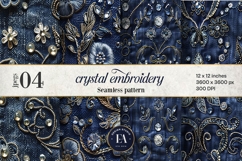 Navy Crystal Embroidery | Luxury Denim Fabric Texture Product Image 1