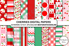 Red Cherries Digital Background Papers Cherry Pattern Paper Product Image 1