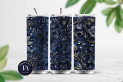 Navy Crystal Embroidery | Luxury Denim Fabric Texture Product Image 2