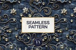 Navy Crystal Embroidery | Luxury Denim Fabric Texture Product Image 3