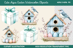 Cute Aqua Easter Watercolor Clipart Bundle PNG Product Image 3
