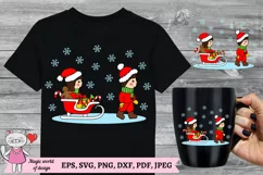 Winter sled snow kids clipart svg, kids sledding Product Image 1