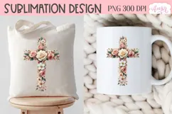 Floral Easter sublimation PNG, Floral Christian cross PNG Product Image 3