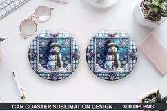 Snowman Car Coaster Sublimation|Christmas Coaster PNG Design Product Image 1