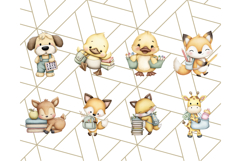 Cute Back to School Animals PNG Clipart with Books &amp; Bags Product Image 3