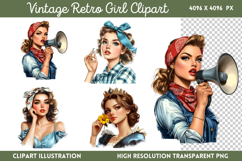Vintage Retro Girls Clipart PNG Product Image 1