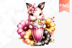 Easter Bunny And Milkshake Flowers Sublimation - Clipart PNG Product Image 1