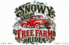 Snowy Tree Farm Ride Red Truck PNG - Vintage Christmas Tree Product Image 3