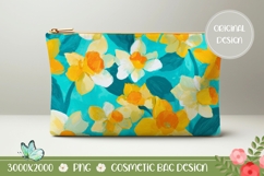 Floral Cosmetic Bag Print, Art Narcissus Cosmetic Bag Design Product Image 1