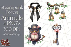 Vintage Steampunk Forest Animal PNG Clipart for Sublimation Product Image 1