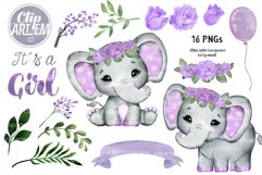 Floral Elephant with Purple roses Baby Shower set Product Image 1