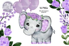 Floral Elephant with Purple roses Baby Shower set Product Image 3