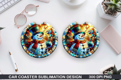 Snowman Car Coaster Sublimation|Christmas Coaster PNG Design Product Image 1