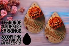 Vibrant Teardrop Earrings Template PNG , 3D Flower Product Image 1