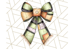 Muted Halloween Bow Clipart, Fall Ribbon PNG Autumn Hair Bow Product Image 3