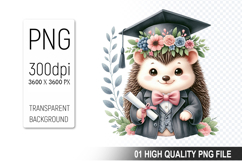 Hedgehog Clipart PNG, Watercolor Graduation Animals Clipart Product Image 1