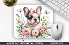 Dog Flower Mouse Pad Sublimation, Animals Mouse Pad PNG Product Image 1