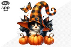 Halloween Cat And Pumpkin Sublimation - Clipart PNG Design Product Image 1