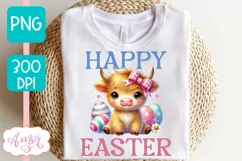 Happy Easter sublimation PNG, Cute highland cow PNG design Product Image 2