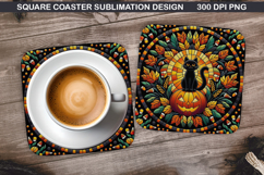 Halloween Cat Coaster Sublimation, Halloween Coaster PNG Product Image 1