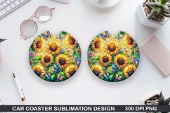 Flower Car Coaster Sublimation| Summer Coaster PNG Design Product Image 1