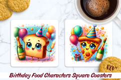 Birthday Food Square Coaster PNG 4x4, Sublimation Design. Product Image 1